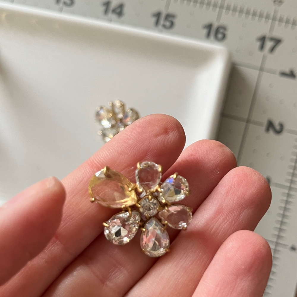 Club Monaco Goldtone Crystal Flower Stud Earrings, NWOT